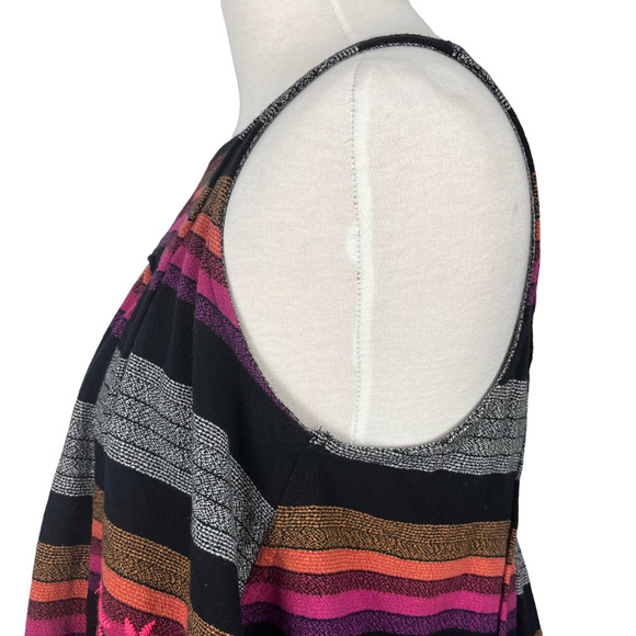 Free People Black Combo Stripe Embroidered Tank Shirt Size XS - Picture 14 of 14